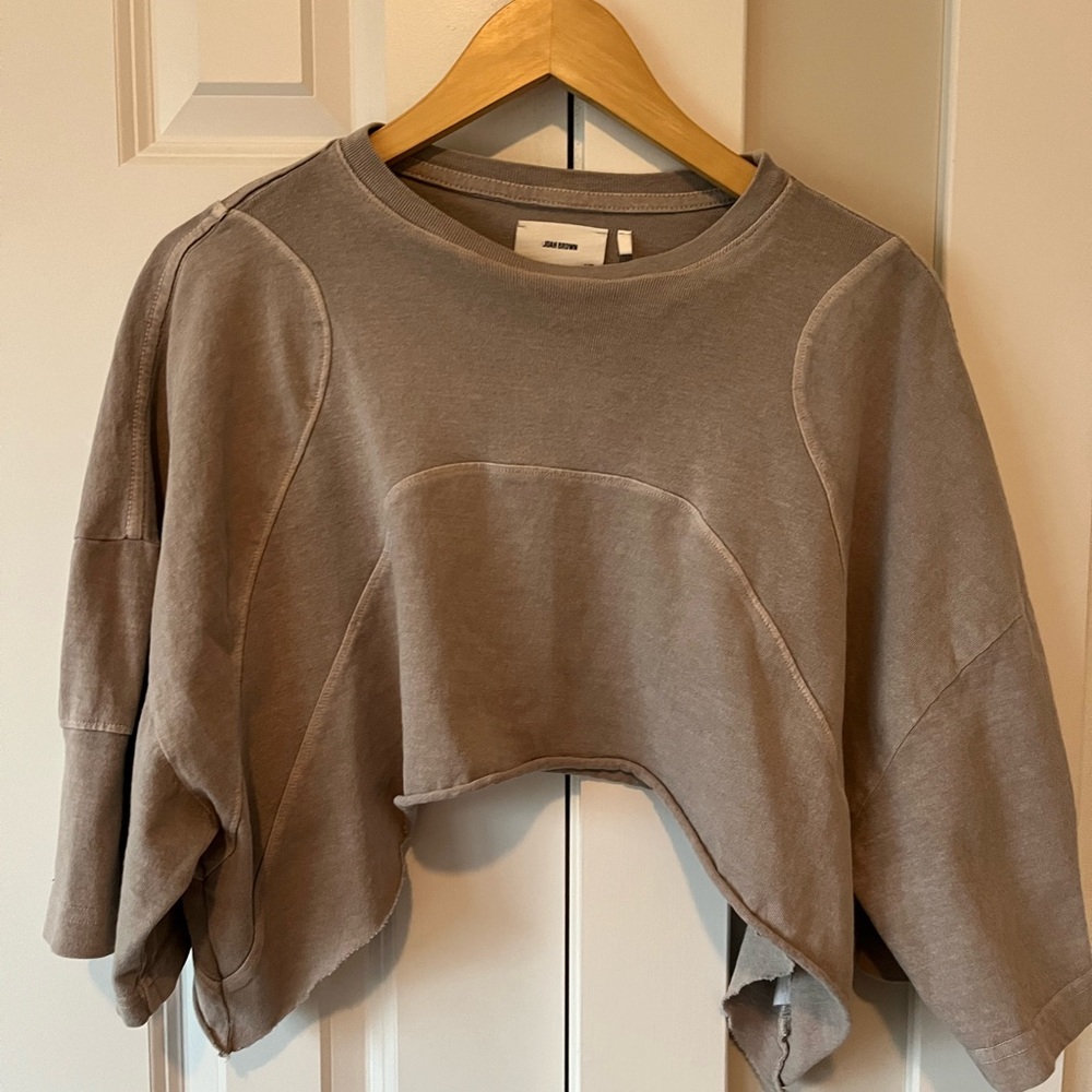 Joah Brown Vintage Stitch tee Sand Cropped Top S/M